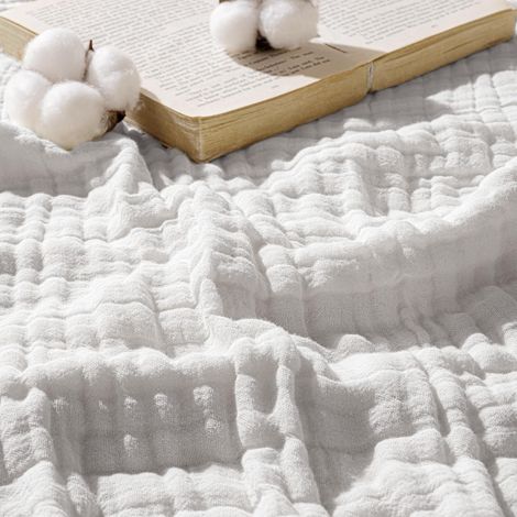 Mezcla Couverture Plaid Pur Coton, 130 x 170 CM, Blanc (1/5)
