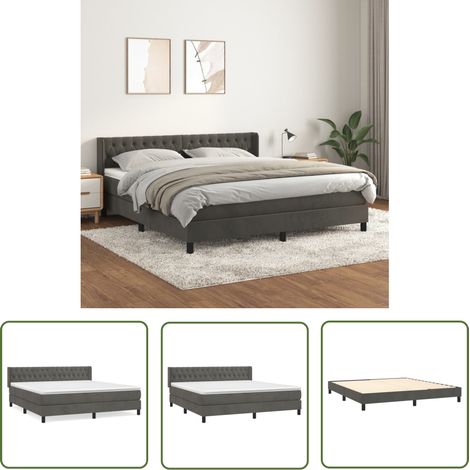 The Living Store Boxspringbett mit Matratze Dunkelgrau 160x200 cm Samt - Samtbett - Boxspringbett - Doppelbett - Bettauflage - Matratze (1/5)