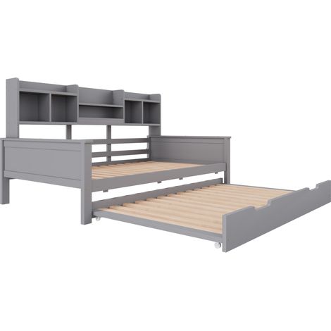 Cama nido multifuncional de pino 90x200 cm gris con almacenaje (1/5)