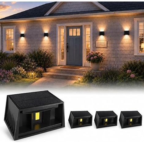 4 Pieces Outdoor Wall Light 3000K Warm Light Solar Wall Lamp Outdoor Solar Wall Light Vintage Adjustable Up Down Light Waterproof IP65 for Garden Wall Fence (1/5)