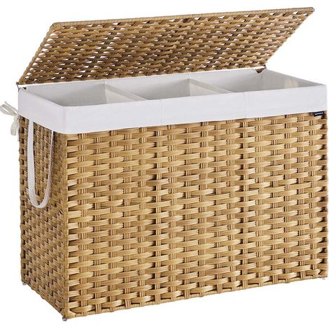 Cesto de ropa de 160 litros con tapa plegable bolsas de tela extraíbles y asas para mantas ropa sala de estar dormitorio lavadero beige 120006785 (1/5)