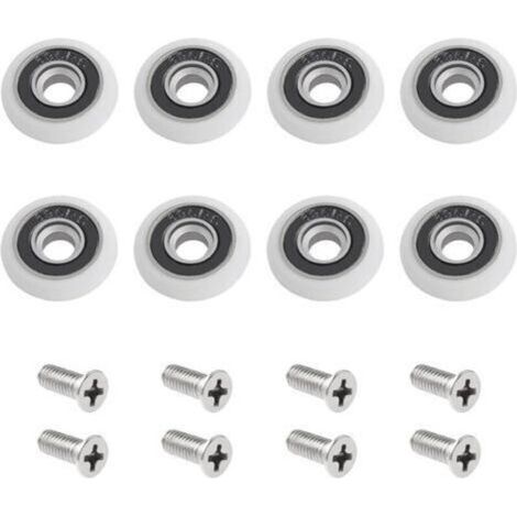 Pack de 8 rouleaux pour porte de douche avec vis M5, guides courbes blanches avec roues excentriques, roues et rouleaux de rechange pour portes coulissantes en verre, 23 mm (1/5)