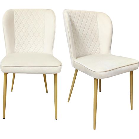 Juego de 2 sillas de comedor tapizadas en terciopelo beige con respaldo beige y estructura de metal negro, ideales para sala, balcón, comedor y dormitorio. (1/5)