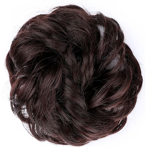 Chignon perruque avec bande élastique, fibre soie artificielle, boucles volumineuses, marron foncé, pour spectacle sur scène. (1/5)