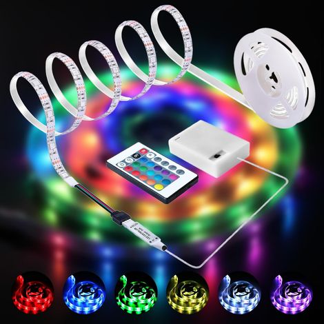 Battery LED Strip for Indoor Decoration: 2 m LED without Plug Flexible LED Strips with Remote Control 24 Keys - Mood Lighting for Game Tables and TV Backs and Shelf Decos (1/5)