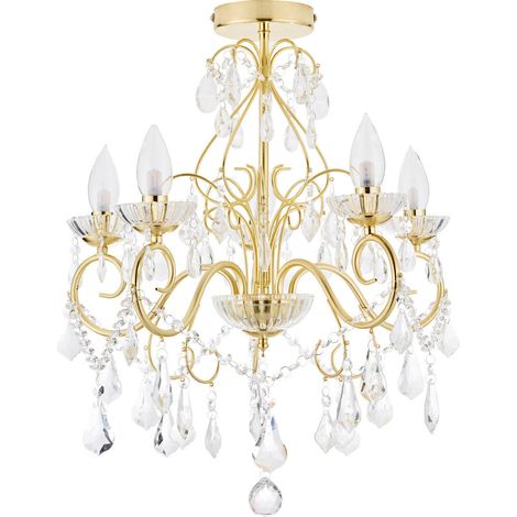 Spa Vela 5-Light Flush Chandelier Crystal Glass and Satin Brass (1/3)