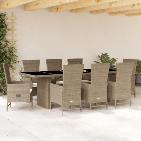 Set comedor de jardín 9 pzas con cojines ratán sintético beige vidaXL (1/5)