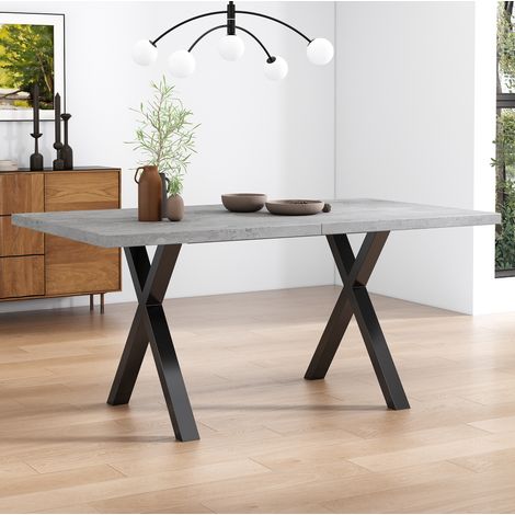 Esstisch 140x80x76 cm Grau Schwarz MDF mit Metallgestell im Kreuzbein-Design (1/5)