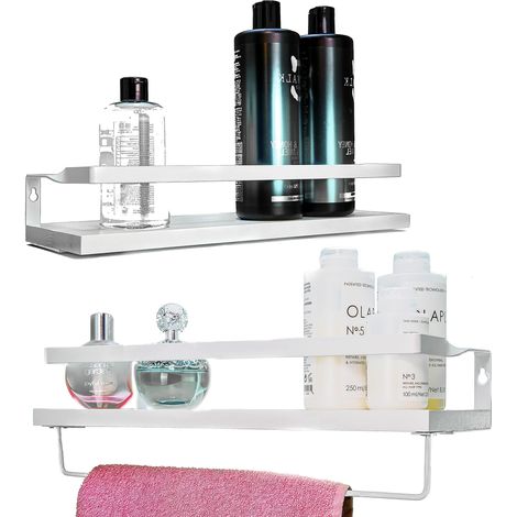 Lot de 2 étagères murales laquées en pin, idéales pour Le Rangement et la décoration/Étagère de Cuisine, de Salle de Bain résistante à la Chaleur et à l'humidité (Blanc - Blanc) (1/5)