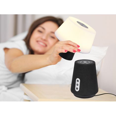 LED Tischleuchte LINDE mit Lautsprecher – mobile Akku Lampe, Höhe 28cm (1/5)