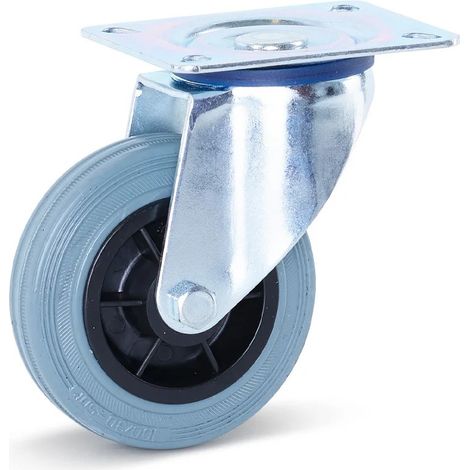 Roulette pivotante - MESO - Caoutchouc gris - 100mm - Platine - Sans trace - 75kg