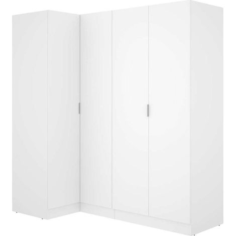 Armario ropero de rincón 4 puertas abatibles Lucia acabado blanco,184cm(alto) 173.5cm(ancho) 90.5cm(largo)