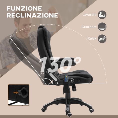 Fauteuil de travail noir à massage 6 zones avec option chaleur, dossier inclinable et hauteur ajustable par vérin (1/5)