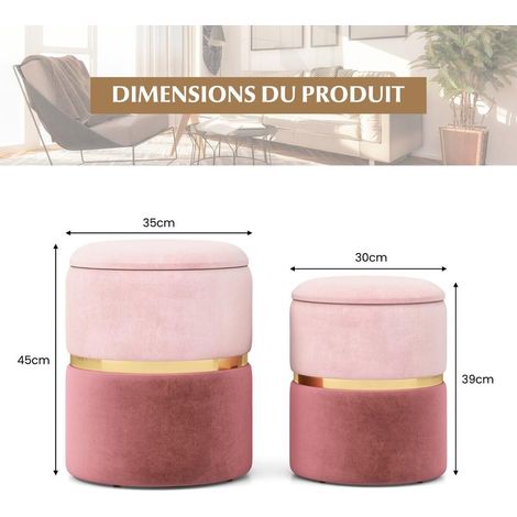 Sans Montage Lot de 2 Poufs Coffres Rangement Velours Rose Tabourets Repose-Pieds Ronds Gigognes 32L 21L (1/5)