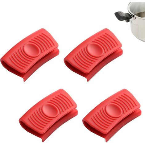 Lot de 2 paires de maniques en silicone rouge résistant à la chaleur pour poêles et casseroles chaudes (1/5)