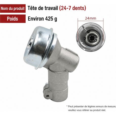 Tête réducteur débroussailleuse tube 24 mm 7 dents avec roue désherbage fil acier plastique métal 7 16 × 8 × 9 cm 425 g – Livraison gratuite
