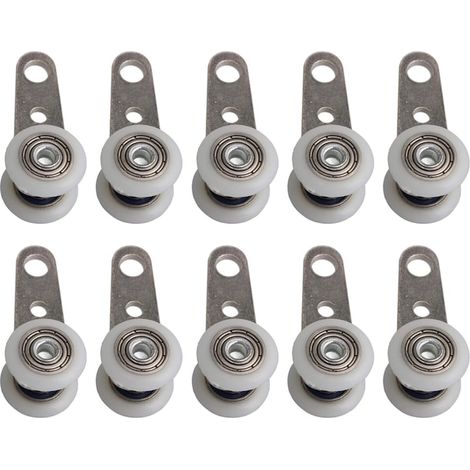 Lot de 10 roulettes, métal/plastique, 45 x 19 mm, pour portes coulissantes, grises (1/5)