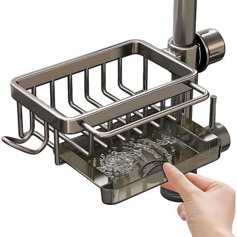 Organisateur De Robinet - Support D'éponge Et Bac De Récupération - Pour Évier Cuisine - Compatible Tuyau Arrosage Rond - 1 Pièce (1/4)
