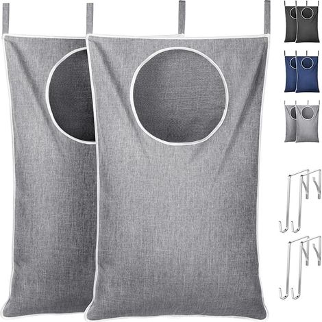 Sac a Linge Suspendu sur Porte, Grand Panier a Linge Sale Pliable, Laundry Basket Bag pour Salle de Bain et Chambre, Rangement Vetements Sales, Gris Clair, Lot de 2