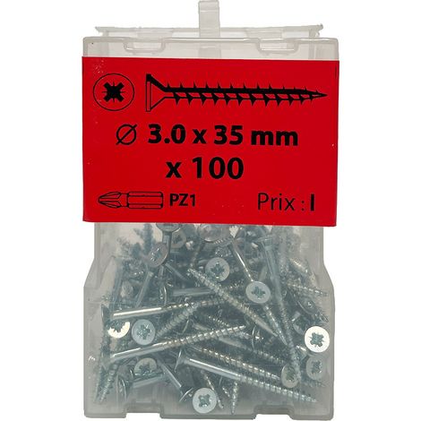 100 vis agglo 3x35mm fraisée Pz zingué Viswood