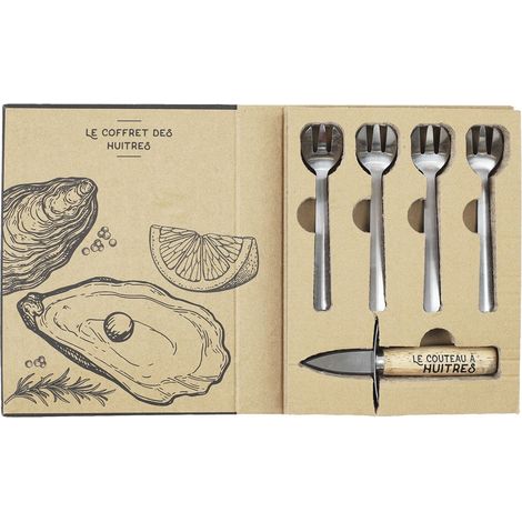 Cuchillo para ostras y 4 tenedores de acero inoxidable