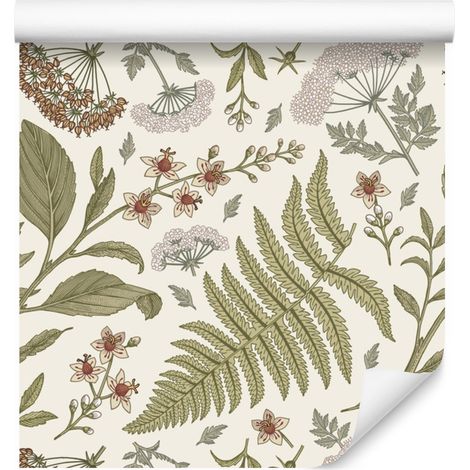 Papel pintado con estampado de plantas de pradera de estilo retro para salón y dormitorio, 50x1000 cm. (1/5)