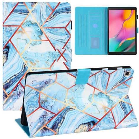 Coque Tablette Samsung Galaxy Tab A (10.1") (2019), Smart Folio Étui en Cuir Marbre avec Stand, Veille-Réveil, Bleu (1/4)