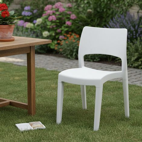 Dmora - Silla de exterior Tropea, Silla para mesa de comedor, Sillón de exterior, Asiento de jardín, 100% Made in Italy, 50x51h82 Cm, Blanco, con embalaje reforzado (1/3)