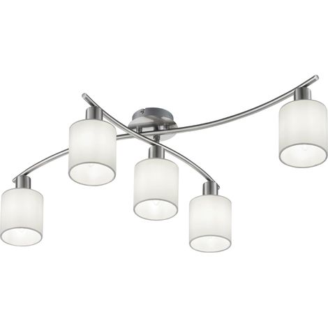 Plafonnier en nickel mat, E14, abat-jour en tissu blanc, 44,2 x 75 x 22 cm (1/4)