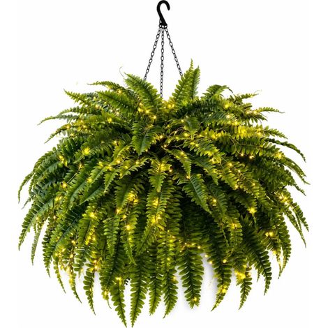 Plante Suspendue Artificielle Fougère de Boston, 88 Feuilles, Guirlande LED Lumière Chaude, Décoration Balcon Terrasse Jardin (1/5)
