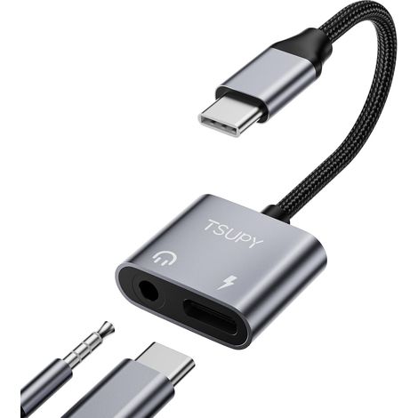 2 en 1 Adaptateur USB C vers Jack 3.5mm avec Charge PD 60W, Adaptateur USB C Jack, Dongle USB C Audio DAC HiFi, Adaptateur Jack USB C Compatible iPhone 17/16/15, Samsung, Pixel (1/5)