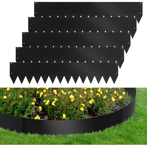 Wolketon Rasenkante mit Spitzen Metall 100 x 20 cm 5m Beeteinfassung Mähkante Verzinkt Wegbegrenzung Beetumrandung Palisade inkl. Handschuhe schwarz