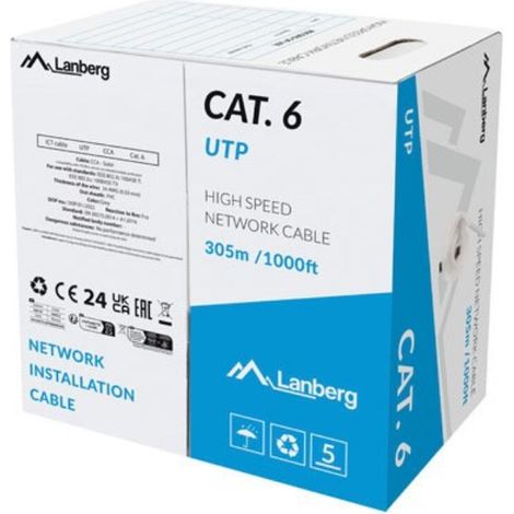 Cavo di Rete Rigido UTP Categoria 6 Lanberg LCU6-15CC-0305-S Grigio 305 m