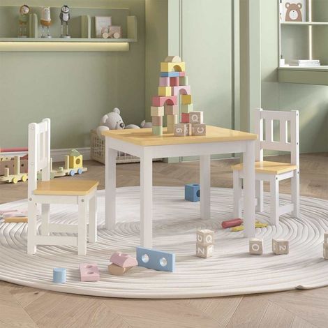 Ensemble Table + 2 chaises pour enfants - Table à manger avec Chaises Blanc et beige BV754169 - BonneVie (1/5)