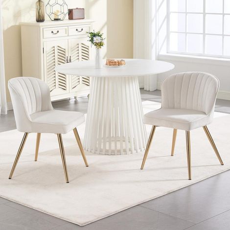 2er Set Küchenstühle Esszimmerstühle Samt Beige mit Metallbeinen (1/5)