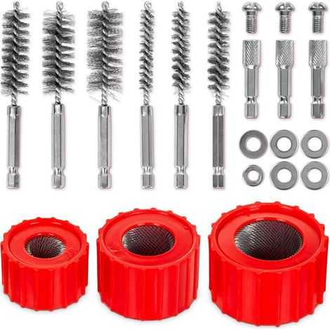 9-teiliges Kupferrohrreinigungsset für elektrische Bohrmaschinen, 1/2", 3/4" und 1" Rohrbürste sowie 6 Edelstahl-Drahtbürsten, Edelstahl-Drahtborsten (1/5)