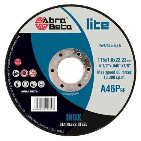 DISCO DA TAGLIO PER INOX ABRA BETA Ø 125x1,0 mm