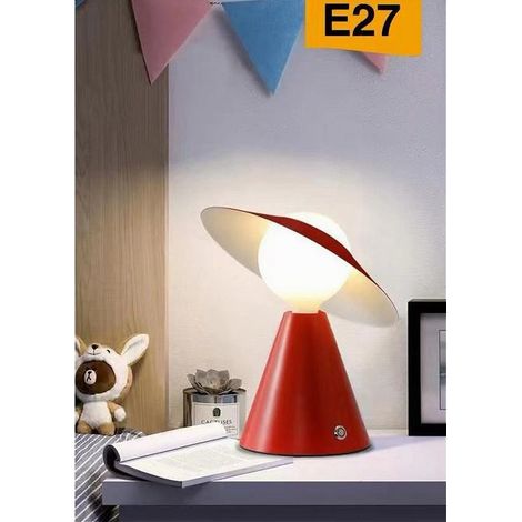 TrAdE Shop Traesio - Lampada Da Tavolo Decorativa Con Paralume A Cappello Orientabile Lume E27 D13 - Rosso (1/3)