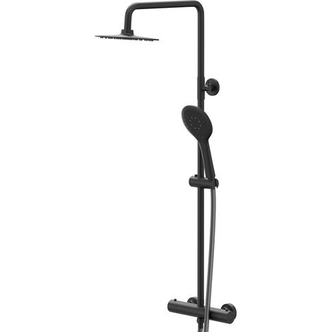 Colore Round Matt Black Thermostatic Rigid Riser Kit and Handset Shower System (1/5)
