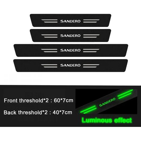 (4 pièces) Seuil de porte autocollant en fibre de carbone lumineuse anti-rayures pour Renault Sandero. Film protecteur décoratif pour seuil de porte. (1/4)