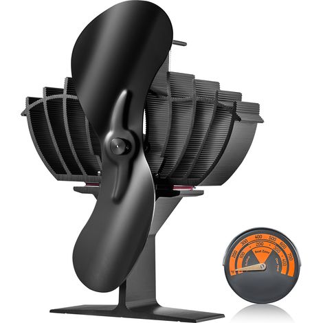 VEVOR Wood Stove Fan Heat Powered, Quiet Fireplace Fans for Wood/Log Burner/Heater, 260 CFM Max. Airflow Non Electric, Aluminum Alloy Circulating Warm Air Saving Fuel, 2 Blades, 7.1'' x 4.2'' x 7.7'' (1/5)