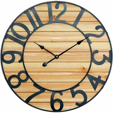 Vintage Schwarz/Helles Holz Wanduhr Ø60cm Thinia Home