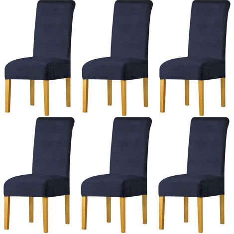 Housses de chaise extensibles en velours pour salle à manger, lot de 6, bleu marine (1/5)