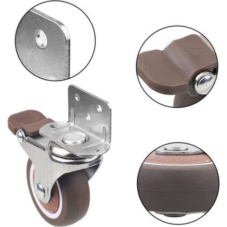 4 Pcs Petites Roulettes pour Meubles 32mm Roulette Pivotante pour Table Basse Armoire Charge 60kg avec Frein Plaque de Montage,TRIMEC