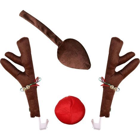 ensemble de bois de cerf pour voiture, décoration de Noël en tissu aux couleurs vives et attrayantes, motif Rudolph et élan. (1/5)