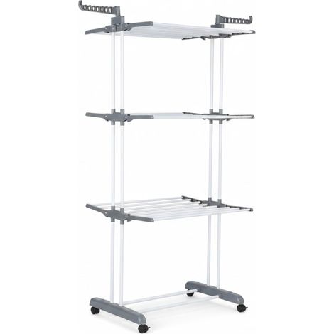 DASCK - Tendedero Plegable 3 Niveles Ajustable 75-126 cm con Ruedas - Gris (1/5)