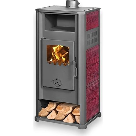 Stufa a legna 9.4 Kw in acciaio 48,5x44xH110 cm antracite e bordeaux (1/5)