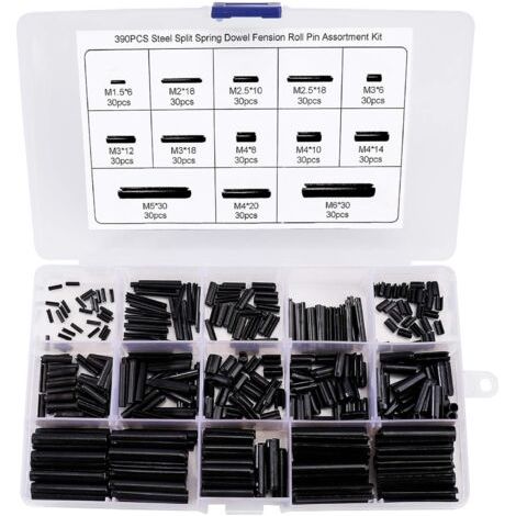Goupille élastique Fendue Goupilles Fendues en Acier au Manganèse Assortiment Kit M1.5 M2 M2.5 M3 M4 M5 M6 avec la Boîte 390 Pièces (1/5)