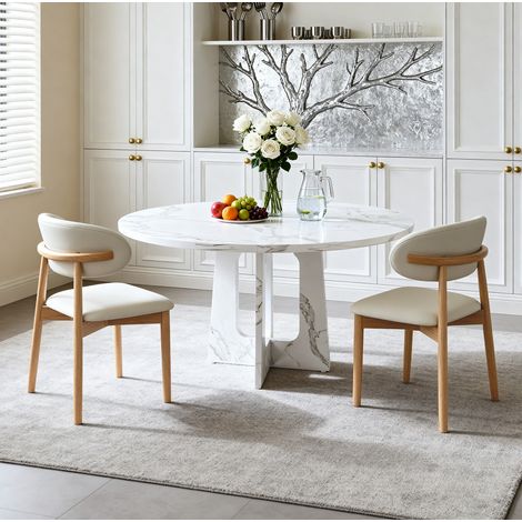 Rundes Esstisch-Set mit 1 Tisch und 2 Stühlen, Weiß, Ø 120 cm (1/5)