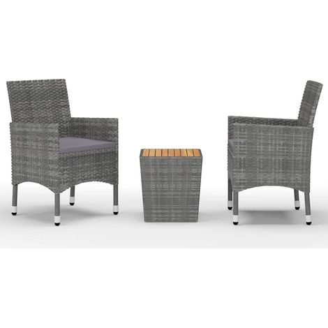 Maison Exclusive - Set da Bistrot 3 pz in Polyrattan e Legno Acacia Grigio (1/5)